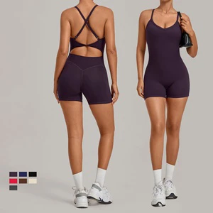 Women Yoga Jumpsuit Adjustable Strap Slim Fit Breathable Quick Dry Fitness Sports Bodysuits Workout Running Wear
