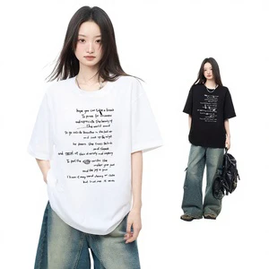 Korean Style Pure Cotton Letter Printed O-Neck Short Sleeve Mid-length T Shirt Female Summer Loose Versatile Student Ins Style