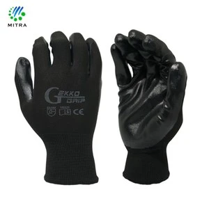 Working Safety Gloves Nitrile Coated Polyester Color Black Anti-static Anti-Slip Abrasion Resistant Puncture-Resistant Elastic