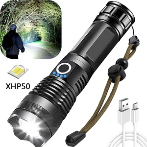 Super Bright 1000 Lumen Rechargeable USB Zoomable Flashlight High Power LED Torch Aluminum Alloy Waterproof XHP50 LED Zoom Torch