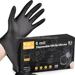 5mil 6 Mil Finger Texture Mechanical Heavy Duty Industry Tattoo Custom Logo Latex Free Powder Free Black Nitrile Gloves