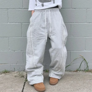 Customized Blank Striped Loose French Terry Jogging Pants For Street Wear, Oversized French Terry Wide Leg Thick Sports Pants
