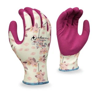 XINGYU Latex Sandy Coated Garden Safety Gloves 13 Gauge Polyester Anti-slip High Thorn Resistant Protective Garden Safety Glove