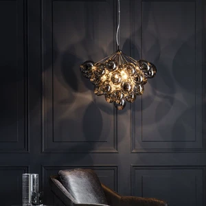 Luxury Bedroom Dining Room Decorative Pendant Light Black Bubble Glass Ball Metal Lighting Living Room Chandelier Glass Lamp