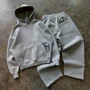 Custom Drop Shoulder Cropped Mens Streetwear Clothing Casual Embroidery Men Pullover Sweatshirt Soft Terry Cotton Sweatsuit Set