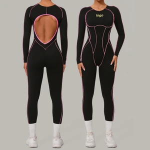 Three Dimensional Cutting Color Blocked Long Sleeved Yoga Tight One Pieces Jumpsuit High-intensity Fitness Sports Jumpsuit