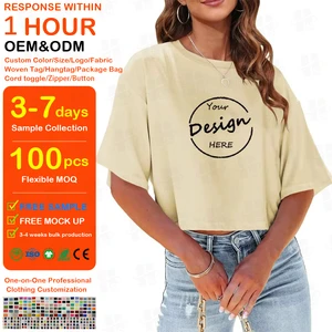 Custom High Quality Screen Print Plain Basic Tee Shirts Wholesale 180GSM Soft Cotton Oversized Cropped Tshirt Women