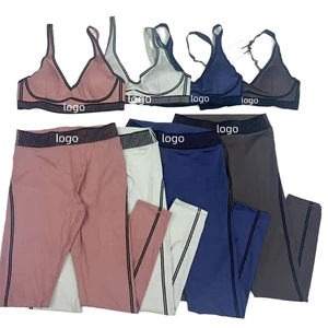 Customized High Quality Breathable Eco-Friendly Plus Size Yoga Wear Front Elastic Waist Striped V-neck 2-Piece Set High-Waisted