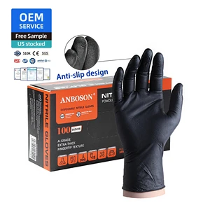 100 Box Wholesale Black Disposable Nitrile Gloves Powder Free Anti-Slip Powder-Free Safety Gloves for Food Handling Tattoo