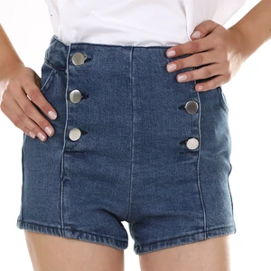 Luxury Quality Women's Casual Denim Shorts Mid Waist Belt Button Bow Summer Washed Finish 100% Cotton Custom Design Bulk