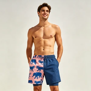 Custom Half Panel Swim Trunks Men Safari Animal Print Quick Dry Beach Shorts 140GSM Stretch Fabric Summer Swimwear OEM