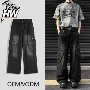 Customized Streetwear Heavyweight Vintage Custom Logo Y2KStreetwear Cargo Jeans Men Oversized Denim Trousers Multi-Pocke...