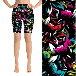 High Waisted Soft Brushed 92% Polyester 8% Spandex Plus Size Women's Lip Print Biker Shorts