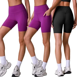Women Yoga Pants High Waist Butt Lifting Biker Shorts Custom Logo Available With Side Pockets Tummy Control Gym Shorts