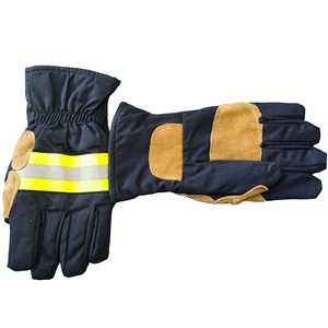 EN659 Puncture-Resistance Three-Layers PPE Firefighter Gloves with Cowhide Out Shell& Aramid Thermal Liner for Rescue Operation