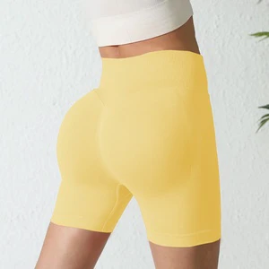 Women's Seamless Solid Spandex/Nylon Fitness Shorts Three-quarter Peach Hip-lifting Tight Running Yoga Wrinkle-resistant Outdoor