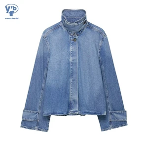 YUANBOFEI Wholesale Women's Denim Outerwear - Hidden Button Flare Denim Jacket Premium Quality Sophisticated Jean Coat Maker