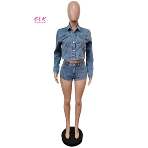 Wholesale Spring New Lace up Bodycon Denim Sexy Outfits Women Jeans Custom Two Piece Set Backless Women's Denim Set