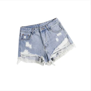 Casual Women's Mid-Waist Straight Denim Shorts with Ripped Style Breathable Jeans for Ladies
