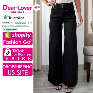 Dear-Lover Wholesale Women Black 2-Button High Waist Flared Bottom Jeans
