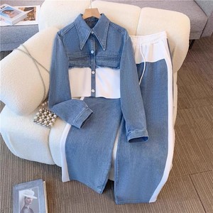 New Fashion With Light Wash Long Sleeve for Summer Cowboy Style Women's Retro Loose Edition 2-Piece Denim Set