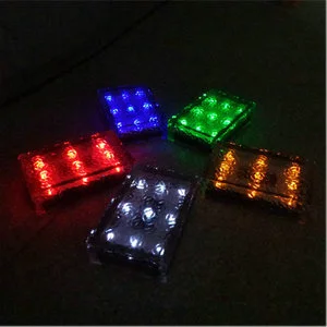 9 LED Waterproof Glass Brick Deck Ground Lights Solar Brick Landscape Path Light Recessed Polyresin Paver Waterproof Outdoor