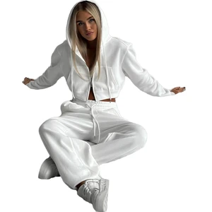 Autumn Casual Women's Slim Fit Acid Wash Printed Tracksuit Set with Long Sleeves Solid Short Hoodie & Long Pants-Sport Wear