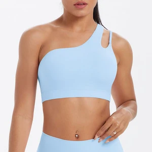 Summer Wholesale High Quality Sexy One Shoulder Sling Style Gym Fitness Women Fitness Breathable Shockproof Yoga Sports Bra Top