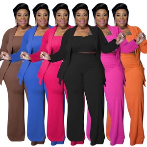 Big Size Autumn Fashion Lady Vest Pant Plus Size Women Clothing 3 Piece Set