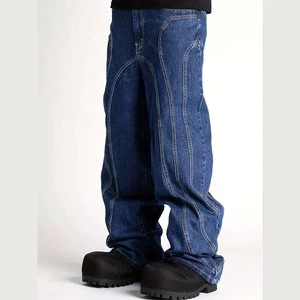 Men Plus Size Wide Leg Denim Jeans Durable Breathable Eco-Friendly Custom Oversized Baggy High Street Solid Embroidery