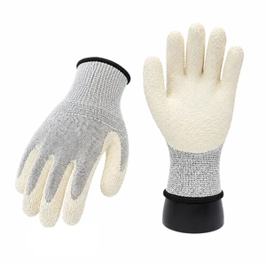 High Performance Level 5 HPPE Cut Resistant Safety Work Gloves With Crinkle Latex Coated Non Slip For Glass Handling Use