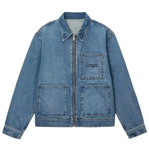 YIMAI Custom Men's Clothing Vintage Jeans Jacket Manufacturer Wholesale Mens Washed Zipper up Denim Jacket With Multi Pockets