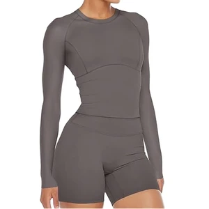 Women's Yoga Top Long Sleeve Seamless Activewear Breathable Quick Dry Stretch Fit Soft Feel Slim Shape Custom Front