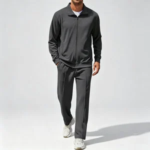 Wholesale Custom Men's Full-Zip Breathable Eco-Friendly Track Suit 2-Piece Set Stand Collar Jacket Straight Leg Pants Outfit