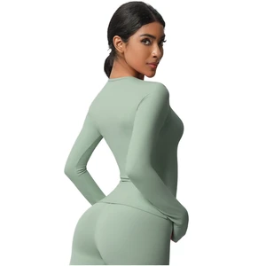 Women's Custom Logo Active Tops Solid Color Long Sleeve Crop Top for Summer Workout Fitness Yoga Wholesale