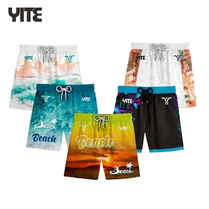 Custom Logo OEM Mens Swim Trunks Swim Shorts Quick Dry 5 Inch Inseam Beach Shorts with Compression Liner and Zipper Pocket
