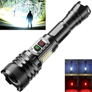 ZOOM Super Bright LED Flashlight Strong Metal Torch Light Linterna USB Rechargeable Long Range COB White Lazer LED Flashlight