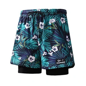 Man Quick Drying Flat Corner Swim Trunks Double-layer Beach Pants, Hot Spring Beach Pants Men's and Women's Swimming Pants