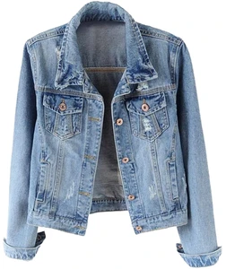 Women's Fashion Ripped Distressed Denim Jacket Jeans Coats