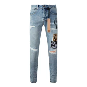 Wholesale Designer Men's Hip Hop Jeans Plus Size Skinny Slim Fit with Scratch Hole and Ripped Effect Fashionable Denim Pants