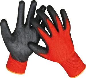 Wholesale Red PU Coated Safety Gloves Breathable Dust-Free Labor Protection Wear-Resistant Nylon Anti-Static Anti-Slip Palm
