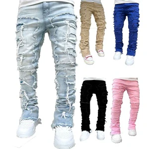 Men's Stacked Skinny Jeans - Y2K Harajuku Style Ripped Denim Pants with High Waist