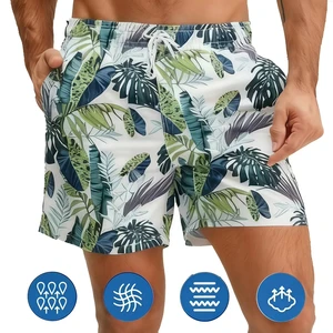 Custom Digital Printed Men's Swim Trunks Beach Pants Four-Way Stretch Fabric Casual Sports Shorts OEM Men's ShortsFlower Pattern