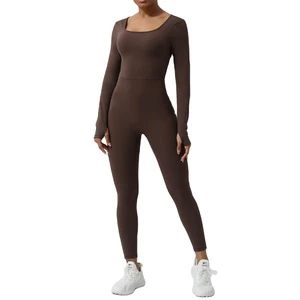 2026 Women's Sports Jumpsuit Great Yoga Hot Selling Long Sleeveless Gym Bodysuit Hip Lifting Dance Nylon Spandex Made in China
