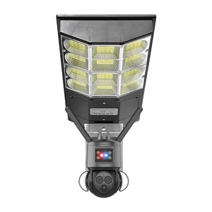 Solar Powered Security Light with Dual-Lens 4G Camera Full-Color Night Vision Outdoor Wireless CCTV Street Lamp for Road Safety