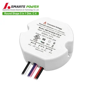 Space-saving Round 5 In 1 Dimmable 12V 24V 36V 48V LED Driver 25W 0-10V Triac Dimmer