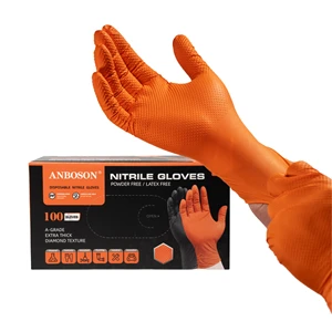 For ABC-DG01 Sterile Heavy Duty Chemical Resistant Diamond Textured 8/10 Mil Mechanic Safety Disposable Black Nitrile Gloves