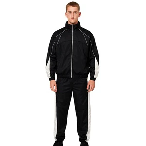 Custom Stand Collar Jacket And Sweat Pant Set Tracksuit Men Nylon Windbreaker Reflective Strip Sportswear Nylon Tracksuit Set
