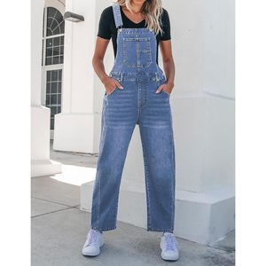 Luvamia 2025 Women's Casual Barrel Leg Overalls Baggy Bib Stretchy Denim Jumpsuit Pockets Loose Fit Jean