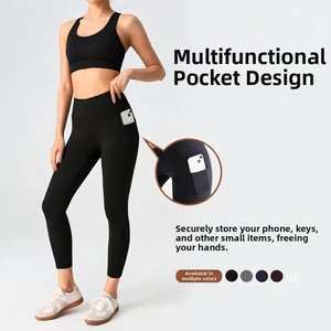 Women's High Waist Yoga Pants with Pockets Butt Lifting Tummy Control Quick Dry Breathable Workout Leggings Non See Through